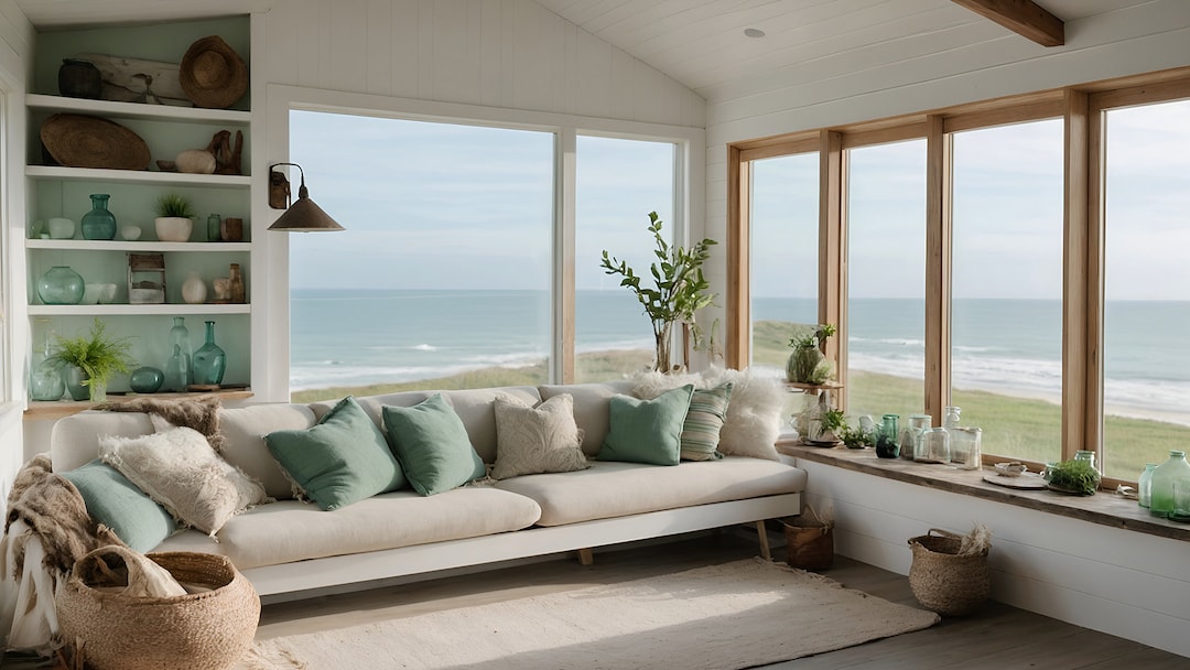 Coastal Farmhouse Summer Cottage Zoom Background for Virtual Meetings