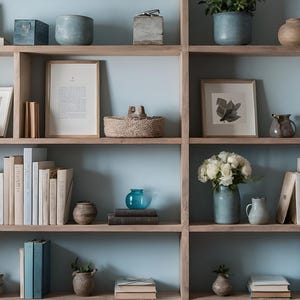 Modern Home Office Virtual Bookshelf Background for Meetings, Neutral Bookshelf Professional Zoom Background, Elegant Backdrop Natural Light