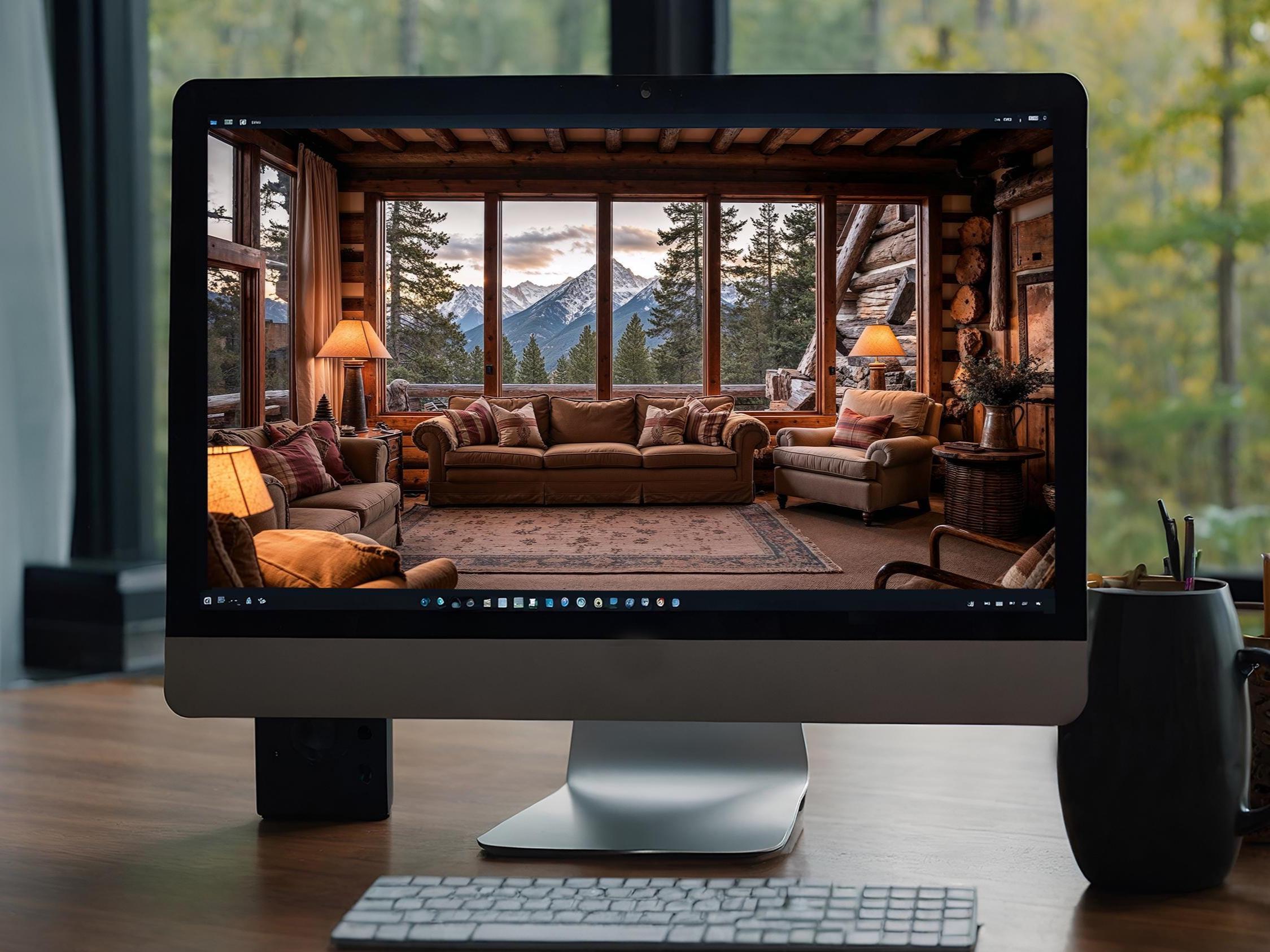 Rustic Mountain Cabin Zoom Background Virtual Office for Online ...