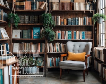 Library Zoom Background, Virtual Bookshelf Teams Backdrop, Virtual Office, Digital Download