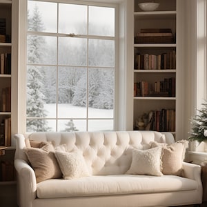 Winter Virtual Background for Zoom Meetings, Snowy Window Background for MS Teams Meetings, Virtual Office Snowy Cozy Cottage Backdrop