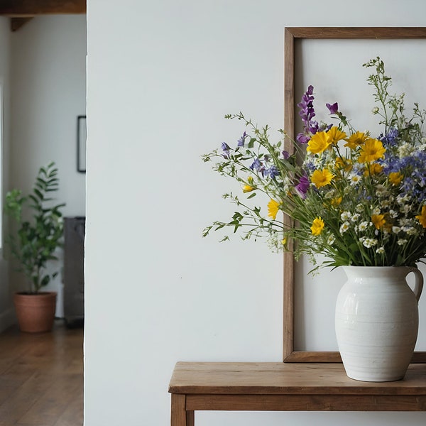 Spring Wildflower Farmhouse Cottagecore Zoom Background, Virtual Meetings, Summer Boho Rustic Minimalist Home Office Backdrop Natural Light