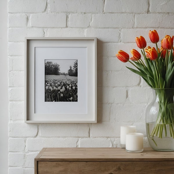 Spring Tulips Farmhouse Cottagecore Zoom Background for Virtual Meetings, Summer Boho Rustic Minimalist Home Office Backdrop Morning Light