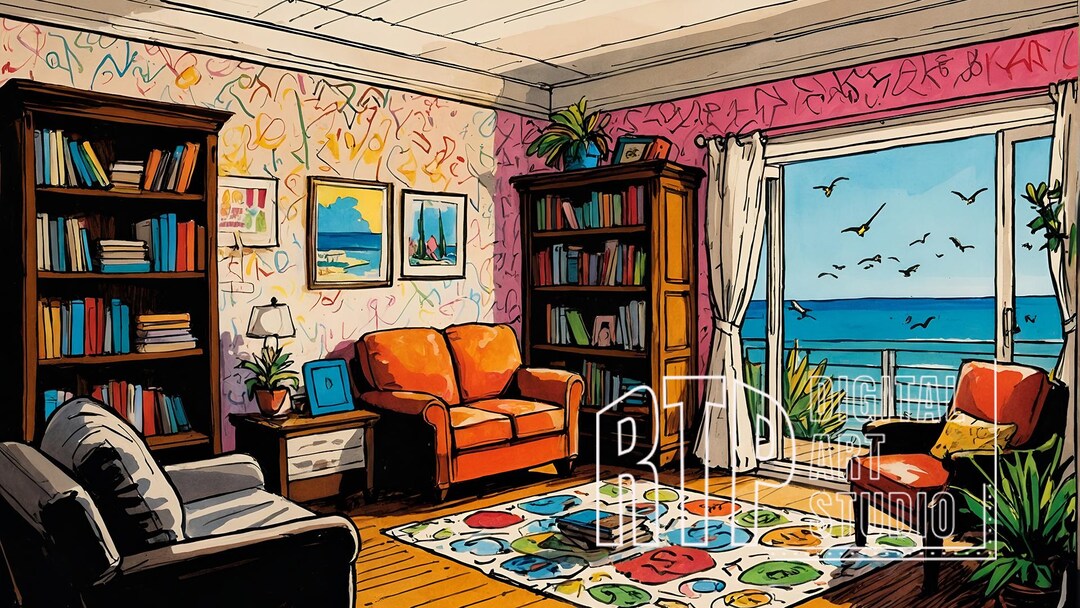Vintage Comic Style Virtual Background for Zoom Meetings, Home Office ...