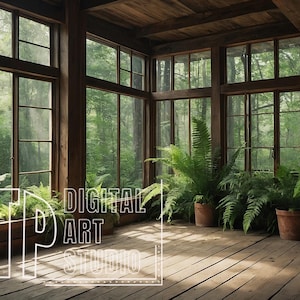 Teams Background House in the Forest, Natural Trees View, Virtual Home Office Background for Zoom Meetings, Work From Home Backdrop