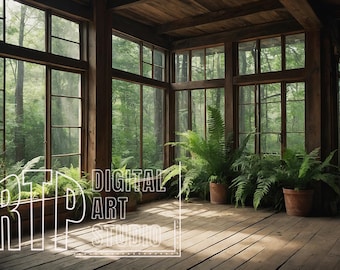 Teams Background House in the Forest, Natural Trees View, Virtual Home Office Background for Zoom Meetings, Work From Home Backdrop