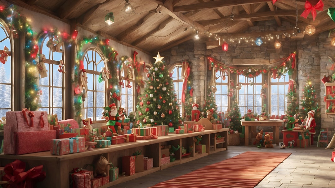 Virtual Background of Santa's Workshop for Zoom Meetings, Virtual Zoom