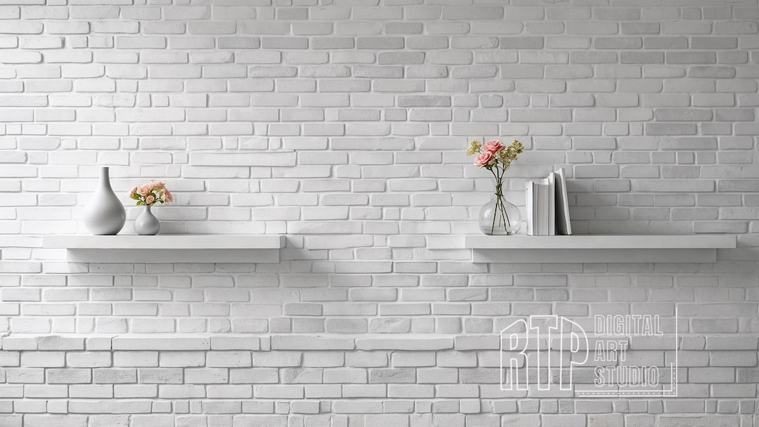 White Brick Wall Bookshelf Virtual Background (digital Download) - Etsy ...