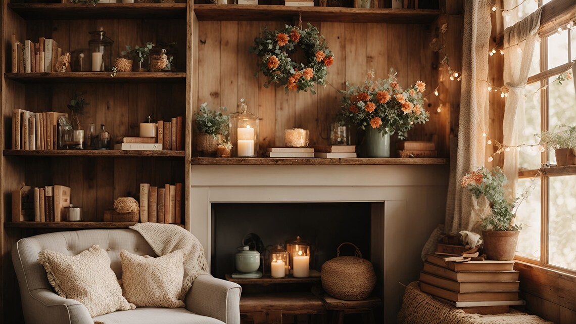 Virtual Background of a Rustic Spring Home Mantel for Zoom, MS Teams ...