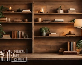 Virtual Background Bookshelf for Zoom Meetings, Home Office Background for Online Meetings 16:9 ratio, Simple Elegant Backdrop Natural Light