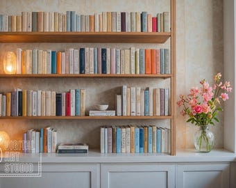 Zoom Background Spring White Bookshelf and Window, Virtual Home Office Backdrop Teams Meetings, Remote Workers, Minimalist Shelves Blurred