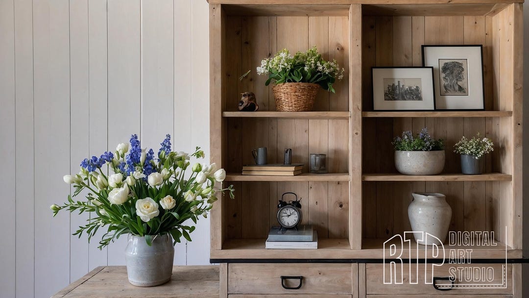 Virtual Background Spring Bookshelf for Zoom Meetings, Home Office