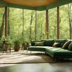Zoom Background House in the Forest, Natural Trees View, Virtual Home Office Background for Teams Meetings, Work From Home Backdrop