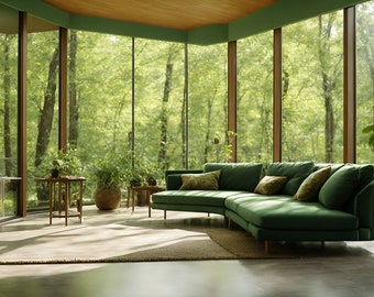 Zoom Background House in the Forest, Natural Trees View, Virtual Home Office Background for Teams Meetings, Work From Home Backdrop