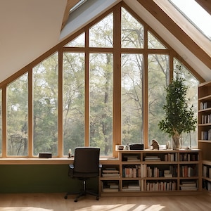 Zoom Background Loft Office with Skylights and Bookshelves for Zoom, MS Teams, Webex, Skype, and Google Meet, Professional Virtual Office