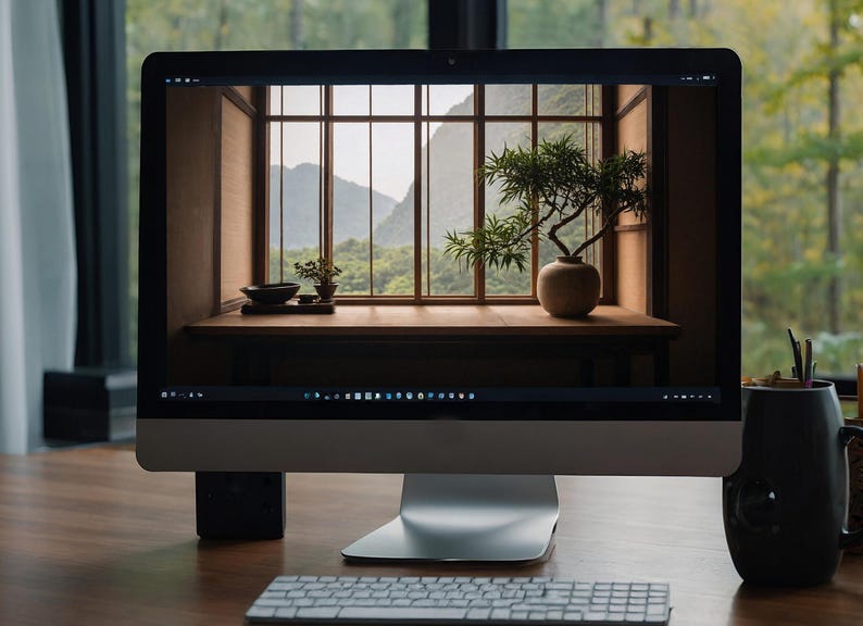 Japandi Wabi Sabi Virtual Background for Zoom Meetings, Calming