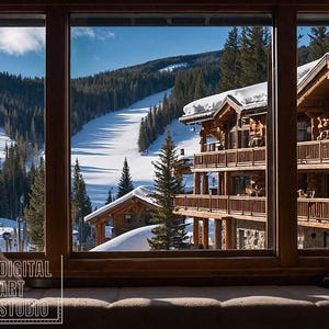 Winter Zoom Background, Ski Lodge Window Background for MS Teams, Webex, Skype Meetings, Cozy Winter Resort Virtual Office