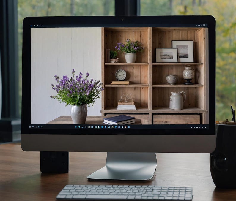 Virtual Background Spring Bookshelf for Zoom Meetings, Home Office