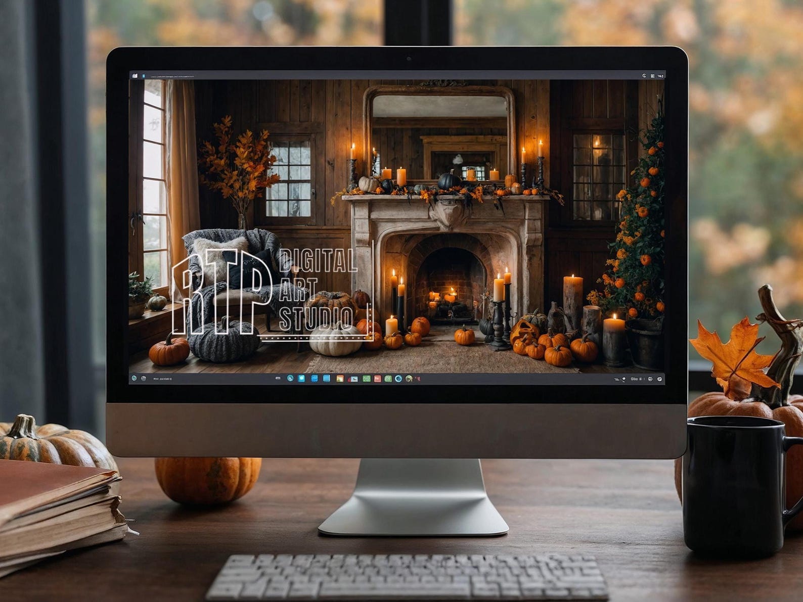 Fall Background Rustic Autumn Room for Zoom, Cozy Fall Fireplace ...