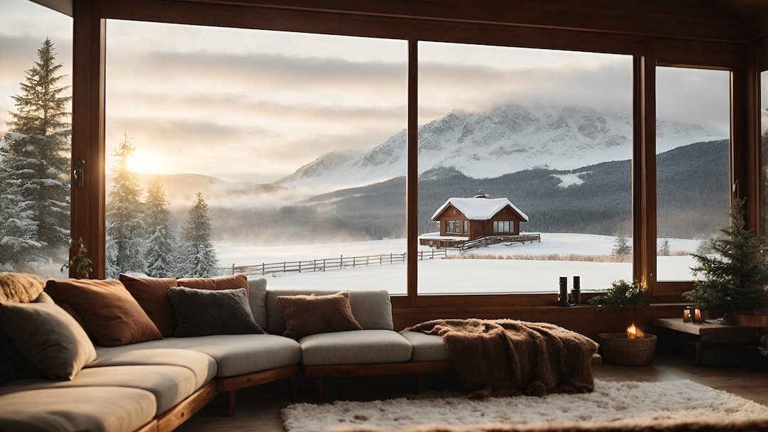 Winter Background for Zoom Meetings, Virtual Ranch Window Background