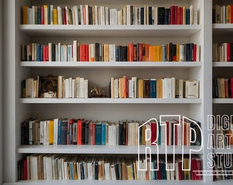 Zoom Background White Bookshelf Library, Virtual Home Office for Teams Meetings, Digital Download