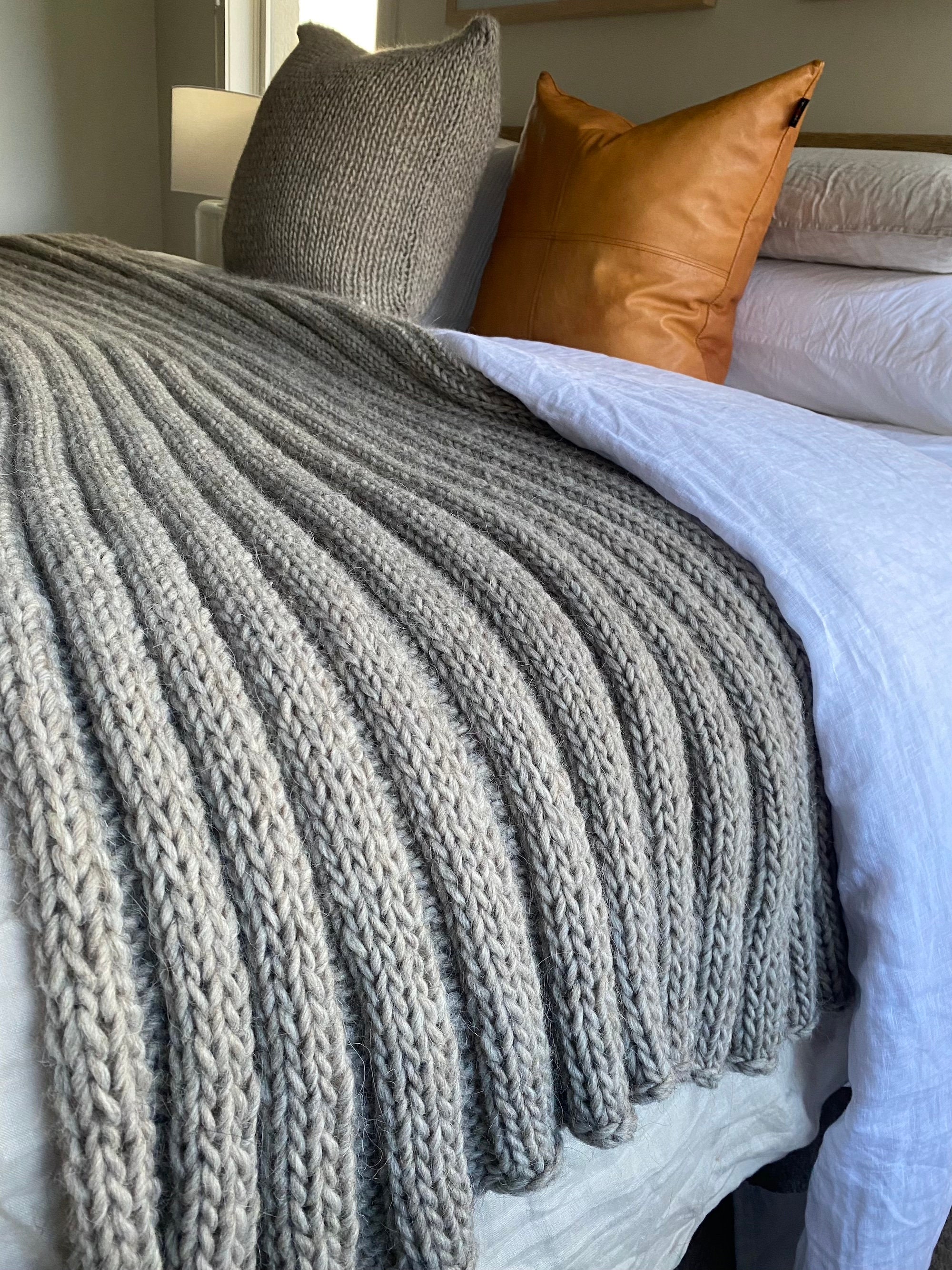 Hand Knitted Ribbed Extra Large King Size Throw/Bed Runner in Etsy