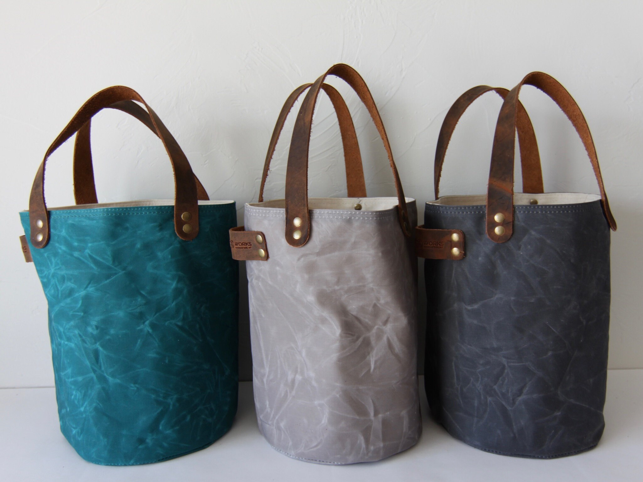 Plaid Waxed Canvas Project Bag, Natural Duck Canvas, Knitting Bag, Crochet Bag, Drawstring Bag