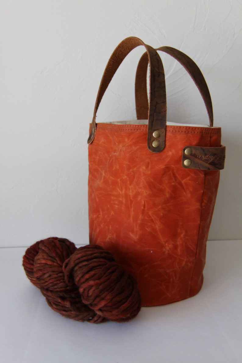 Organic Waxed Canvas Bucket Bag Project Bag With Pockets. Etsy