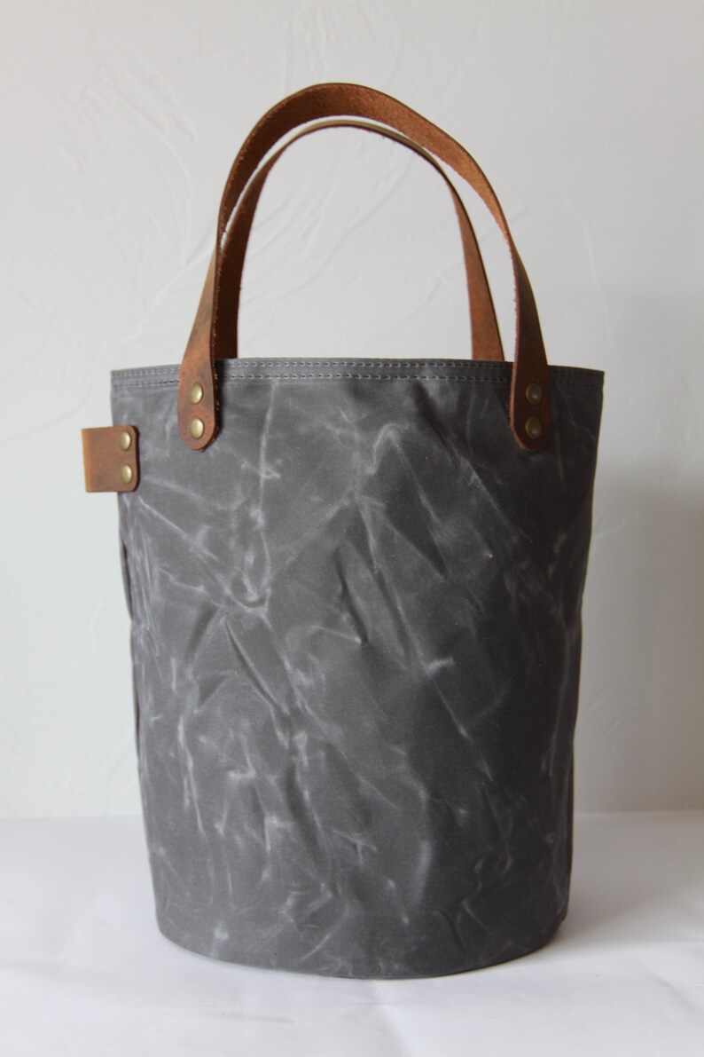 Organic Waxed Canvas Bucket Bag Project Bag With Pockets. Etsy