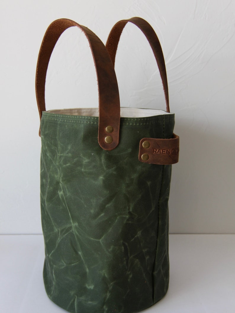 Organic Waxed Canvas Bucket Bag Project Bag With Pockets. Etsy