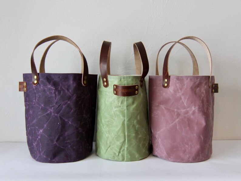 Organic Waxed Canvas Bucket Bag Project Bag With Pockets. Etsy