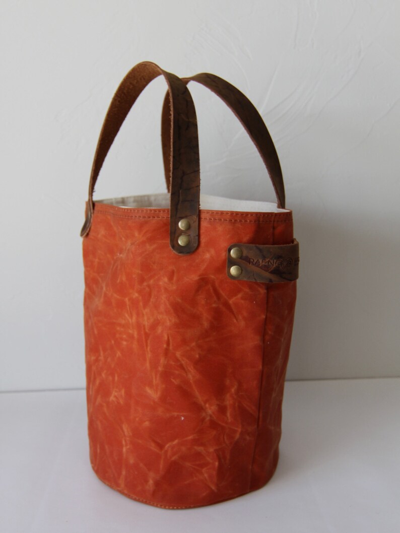 Organic Waxed Canvas Bucket Bag Project Bag With Pockets. Etsy