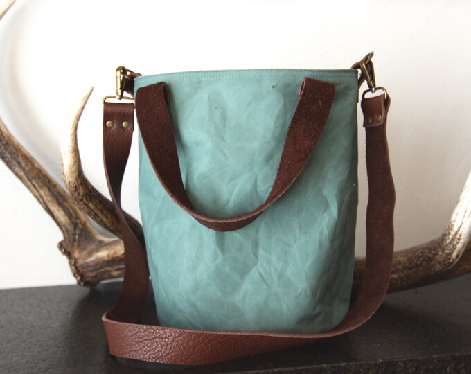 Organic Dry Waxed Canvas Bucket Bag Project Bag With Pocket & Purse