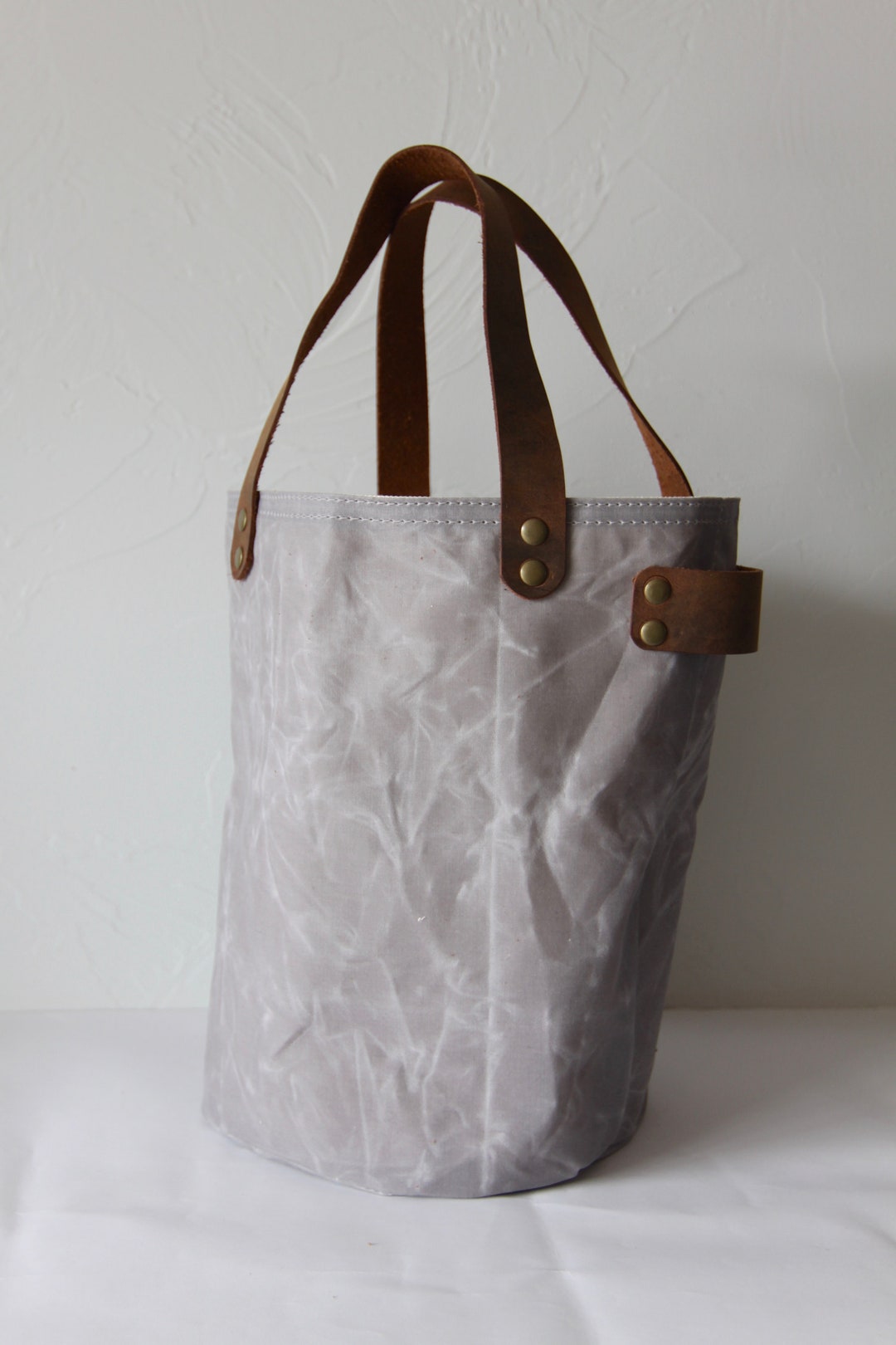 Organic Waxed Canvas Bucket Bag Project Bag With Pockets. Etsy