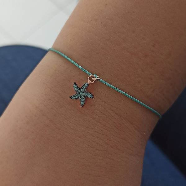 925 silver starfish charm bracelet ,minimal string bracelet, gift for her