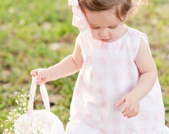 Girls' Pink Gingham Dress, Pastel Diaper Set, Toddler Bloomer Set, Baby Picnic Outfit, Newborn Dress