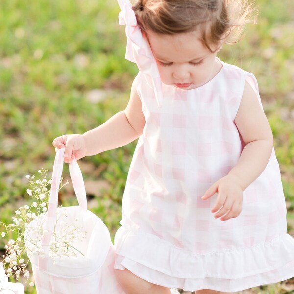 Girls' Pink Gingham Dress, Pastel Diaper Set, Toddler Bloomer Set, Baby Picnic Outfit, Newborn Dress