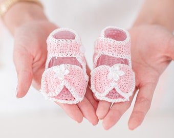 Crochet Baby Sandals | Knitted Baby Shoes | Pink Crochet Baby Shoes | Newborn Sandals | Knit Baby Shoes