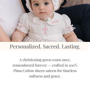 100 percent pima cotton christening gown with monogram.