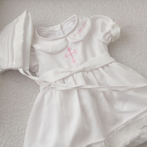 Personalized Baptism Dress For Baby Girl With Pink Cross Heirloom Christening Gown Pima Cotton Dedication Outfit For Church And Photos