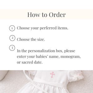 Instruction graphic for choosing size, bonnet, and adding personalization