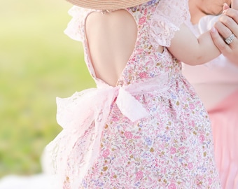 Vintage Floral Baby Dress With Heart Back Lace Sleeves Toddler Heirloom Birthday Outfit For Girls Milestone Photos Spring Keepsake