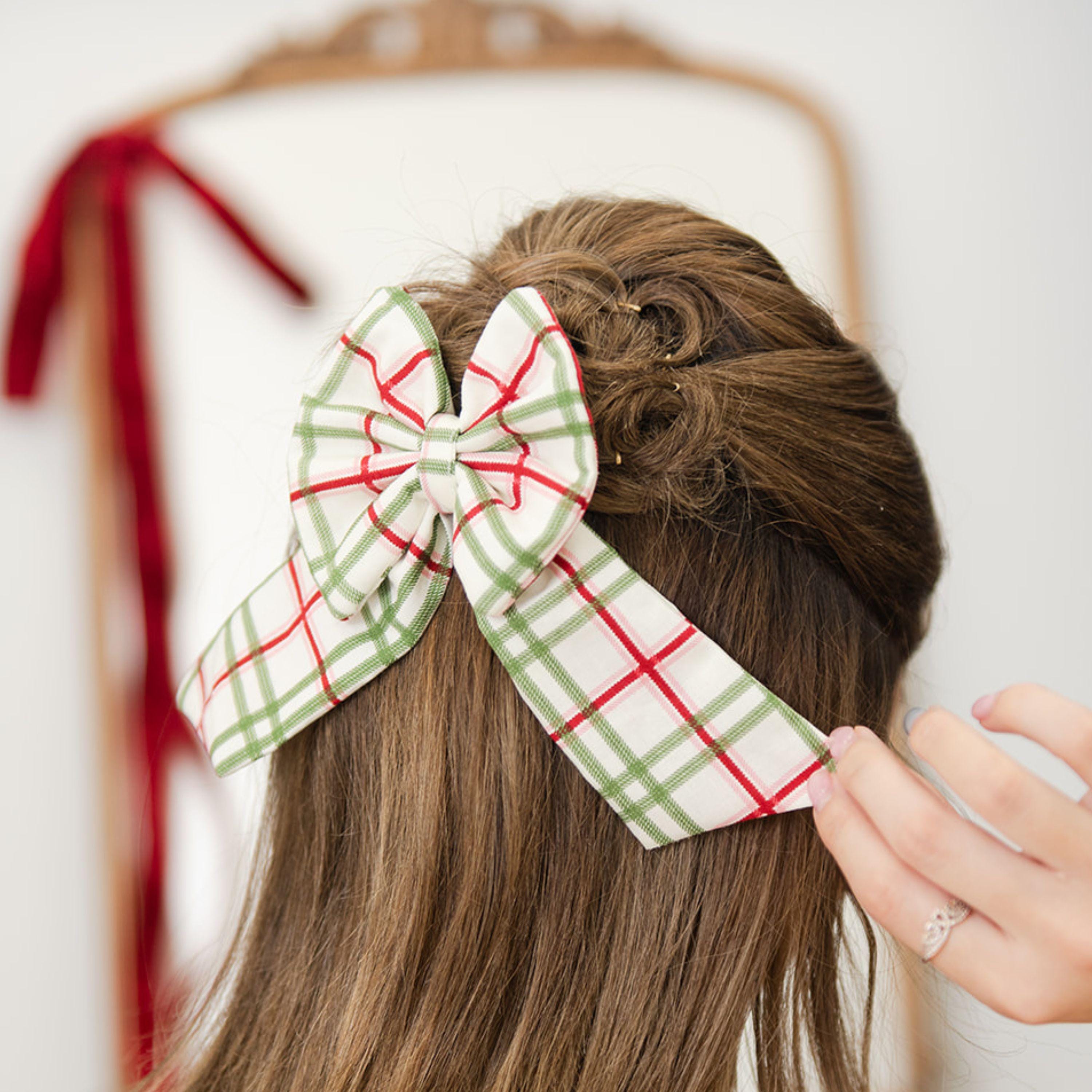 Plaid Christmas Hair Bow for Women, Personalized Name Bow, Mother Daughter Bow