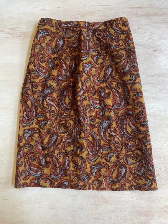 Vintage Paisley Wool Pencil Skirt
