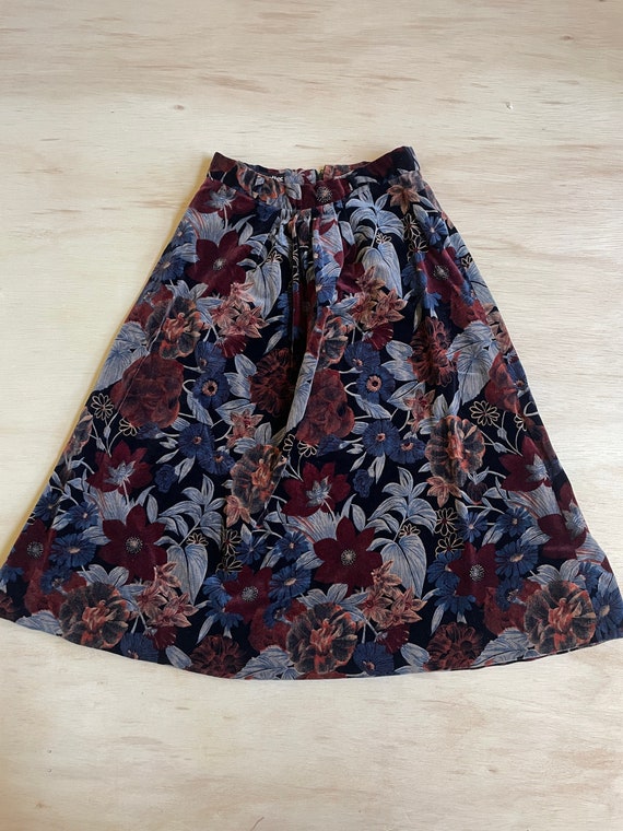 Vintage 1970's Velvet Midi Floral Skirt - image 1