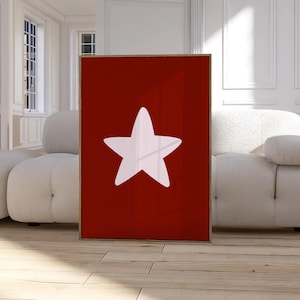 Star Poster, Red Star Print, Retro Print, Minimalist Wall Decor, College Dorm, Trendy Art, Aesthetic, Art Prints, Room decor