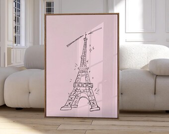 Pink Eiffel Tower Art Print, Preppy Dorm Decor, Paris Style Poster (Digital Download)