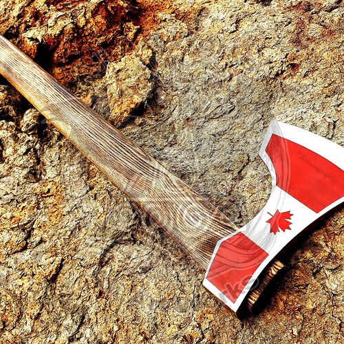 Battle ready warrior shops axe brutal handcraft boot camping Vikings carbon steel acid aching Canadian flag throwing axe bush craft hatchet gift