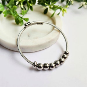 Waterproof Fidget Bangle  |  Unisex Twisted Cable Bracelet  |  Sensory Bracelet  |  Stainless Steel Bead Bracelet