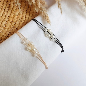 Sliding Beads Delicate Cord Bracelet with Imitation Pearls  |  Adjustable String Bracelet  |  Fidget Bracelet